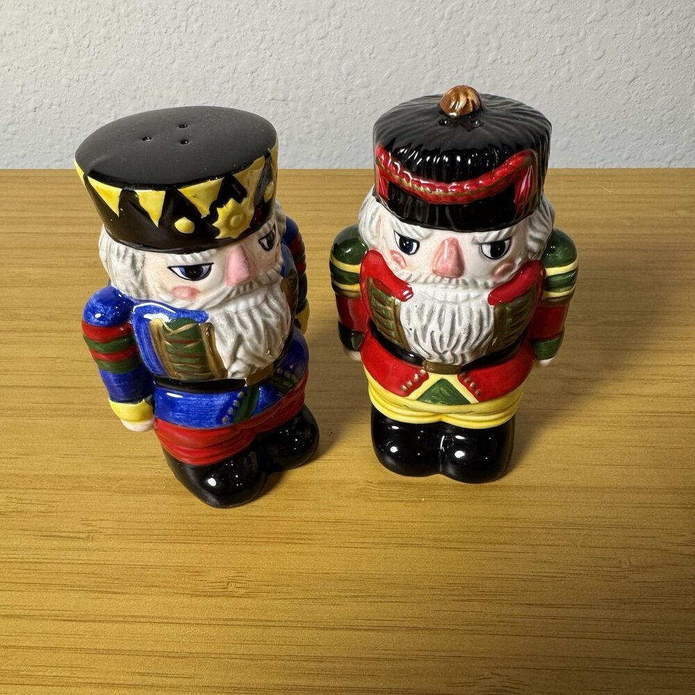 Block Whimsy Nutcracker Vintage Salt and Pepper Shakers Vibrant Colors 4.25"